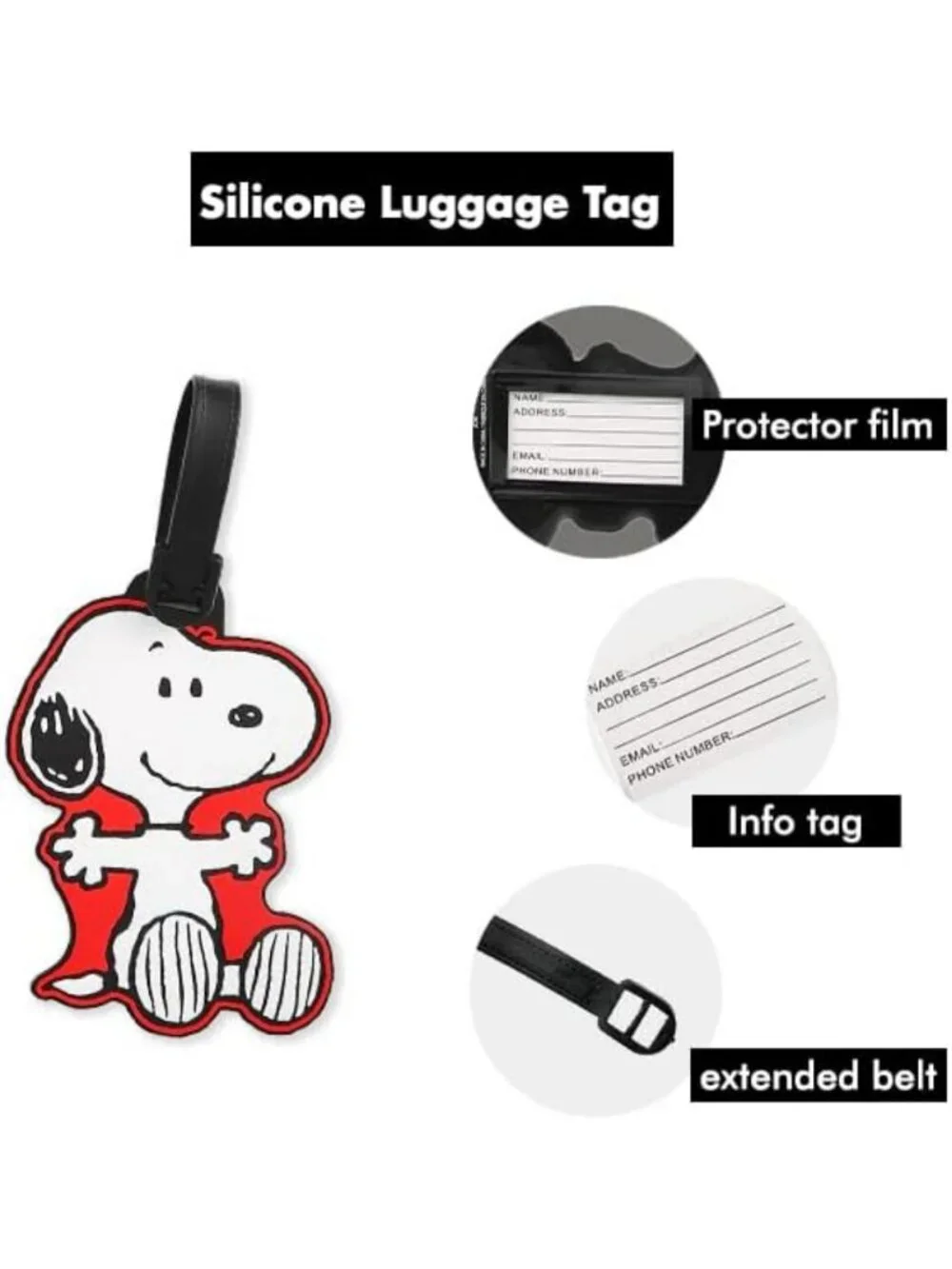 Snoopy Luggage Tags Set of 4 - Cute Travel Accessories for Kids & Adults